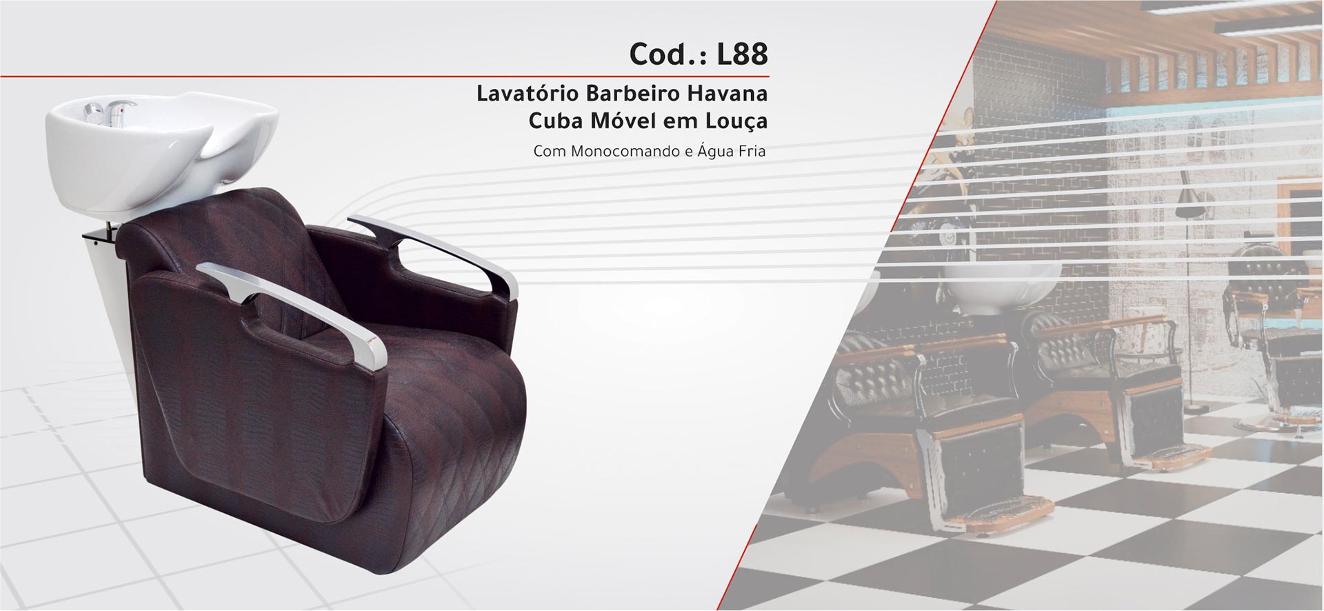 L88 - Lavatório Barbeiro Havana Cuba Móvel em Louça - Com Monocomando Água Quente | Fria